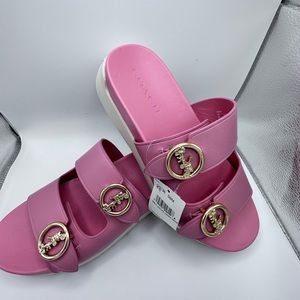 coach double strapped sandals. 
New Pink Coach Double-Strap Sandals